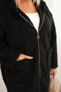 Płaszcz damski Plus Size z wiskozy zapinany na suwak z kapturem czarny