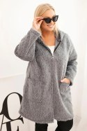Płaszcz damski Plus Size z wiskozy zapinany na suwak z kapturem szary