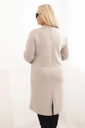 Sukienka damska Plus Size masełkowa z dekoltem V i rękawem ciemno beżowa