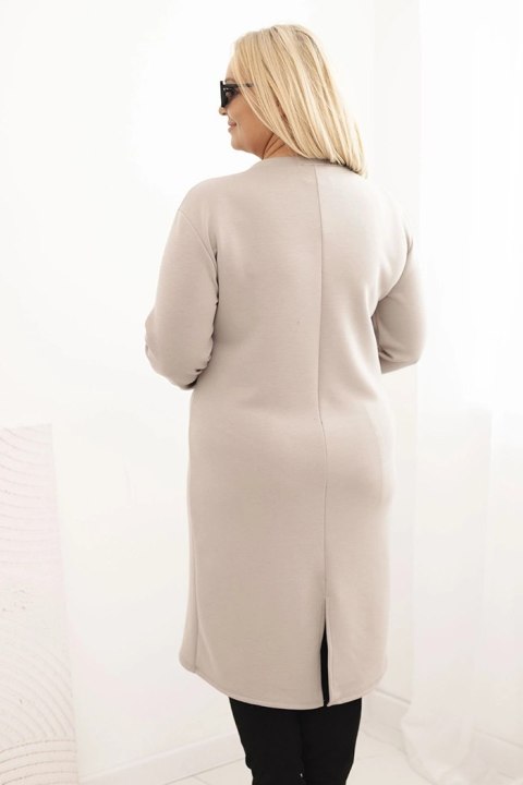 Sukienka damska Plus Size masełkowa z dekoltem V i rękawem ciemno beżowa