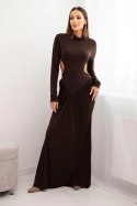 Sukienka damska z wiskozą długa z golfem i odkrytymi plecami brązowa