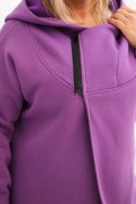 Bluza damska Plus Size ocieplana z kapturem i asymetrycznym zamkiem ciemno fioletowa
