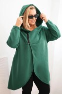 Bluza damska Plus Size ocieplana z kapturem i asymetrycznym zamkiem ciemno zielona