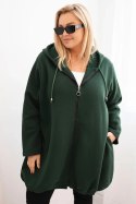 Bluza damska Plus Size ocieplana z kapturem i zamkiem ciemno zielona