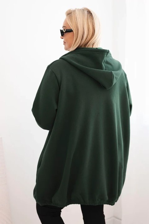Bluza damska Plus Size ocieplana z kapturem i zamkiem ciemno zielona