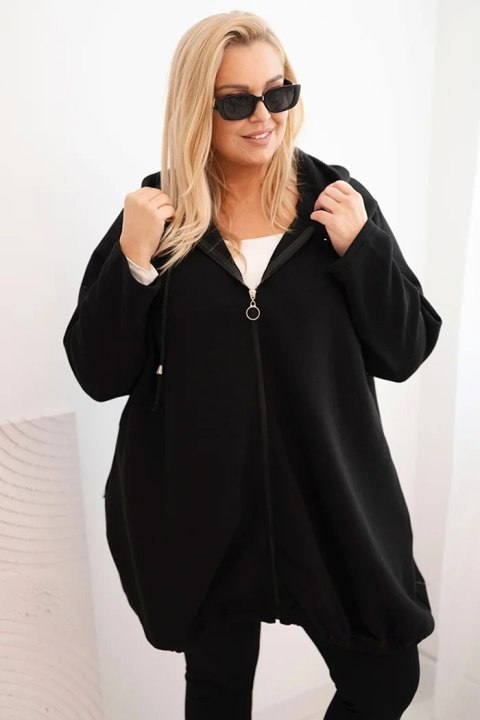 Bluza damska Plus Size ocieplana z kapturem i zamkiem czarna