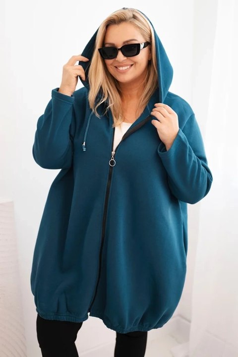 Bluza damska Plus Size ocieplana z kapturem i zamkiem morska