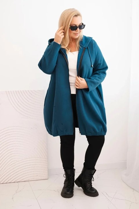 Bluza damska Plus Size ocieplana z kapturem i zamkiem morska