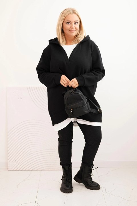 Bluza damska ocieplana Plus Size z kapturem i dekoltem w serek czarna