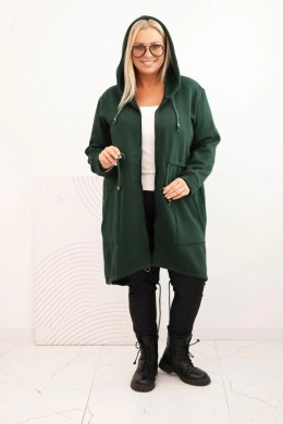 Bluza damska ocieplana Plus Size z kapturem i kieszeniami ciemno zielona