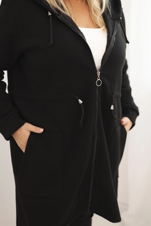 Bluza damska ocieplana Plus Size z kapturem i kieszeniami czarna