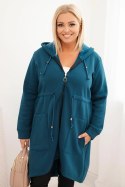 Bluza damska ocieplana Plus Size z kapturem i kieszeniami morska