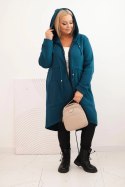 Bluza damska ocieplana Plus Size z kapturem i kieszeniami morska