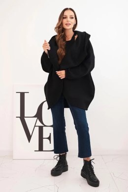 Bluza damska ocieplana z kapturem i asymetrycznym zamkiem czarna
