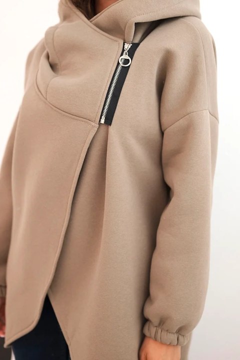 Bluza damska ocieplana z kapturem i asymetrycznym zamkiem fango