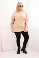 Bluza damska pętelkowa Plus Size bawełniana basic z okrągłym dekoltem beżowa
