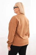 Bluza damska pętelkowa Plus Size bawełniana basic z okrągłym dekoltem camelowa