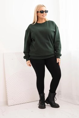 Bluza damska pętelkowa Plus Size bawełniana basic z okrągłym dekoltem ciemno zielona
