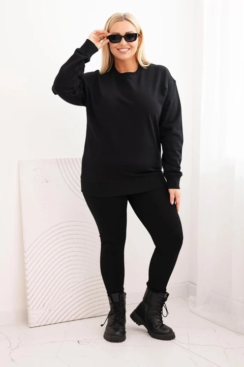 Bluza damska pętelkowa Plus Size bawełniana basic z okrągłym dekoltem czarna