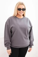 Bluza damska pętelkowa Plus Size bawełniana basic z okrągłym dekoltem grafitowa