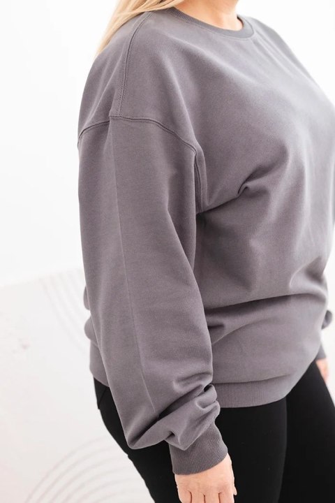Bluza damska pętelkowa Plus Size bawełniana basic z okrągłym dekoltem grafitowa