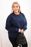 Bluza damska pętelkowa Plus Size bawełniana basic z okrągłym dekoltem granatowa