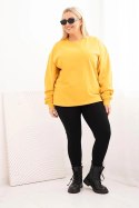 Bluza damska pętelkowa Plus Size bawełniana basic z okrągłym dekoltem musztardowa