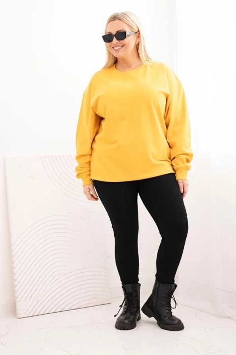 Bluza damska pętelkowa Plus Size bawełniana basic z okrągłym dekoltem musztardowa