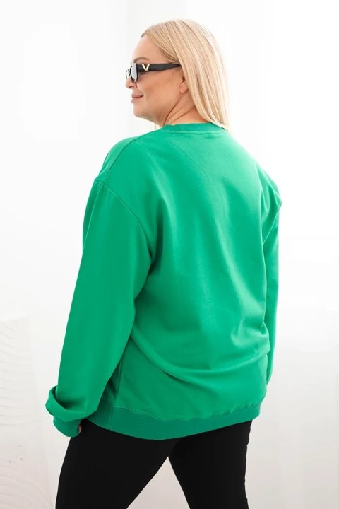 Bluza damska pętelkowa Plus Size bawełniana basic z okrągłym dekoltem zielona