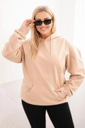 Bluza damska pętelkowa Plus Size bawełniana z kapturem i kieszenią kangurką beżowa