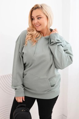 Bluza damska pętelkowa Plus Size bawełniana z kapturem i kieszenią kangurką ciemno miętowa