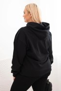 Bluza damska pętelkowa Plus Size bawełniana z kapturem i kieszenią kangurką czarna