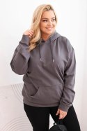 Bluza damska pętelkowa Plus Size bawełniana z kapturem i kieszenią kangurką grafitowa