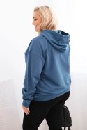 Bluza damska pętelkowa Plus Size bawełniana z kapturem i kieszenią kangurką jeansowa