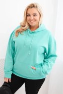 Bluza damska pętelkowa Plus Size bawełniana z kapturem i kieszenią kangurką miętowa