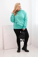 Bluza damska pętelkowa Plus Size bawełniana z kapturem i kieszenią kangurką miętowa