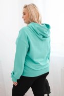 Bluza damska pętelkowa Plus Size bawełniana z kapturem i kieszenią kangurką miętowa