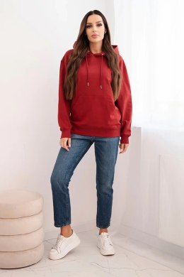 Bluza damska pętelkowa bawełniana z kapturem i kieszenią kangurką bordowa