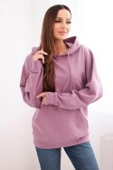 Bluza damska pętelkowa bawełniana z kapturem i kieszenią kangurką ciemno różowa