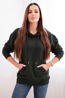 Bluza damska pętelkowa bawełniana z kapturem i kieszenią kangurką ciemno zielona