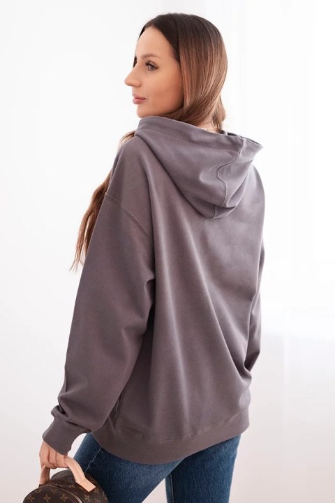 Bluza damska pętelkowa bawełniana z kapturem i kieszenią kangurką grafitowa