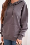 Bluza damska pętelkowa bawełniana z kapturem i kieszenią kangurką grafitowa