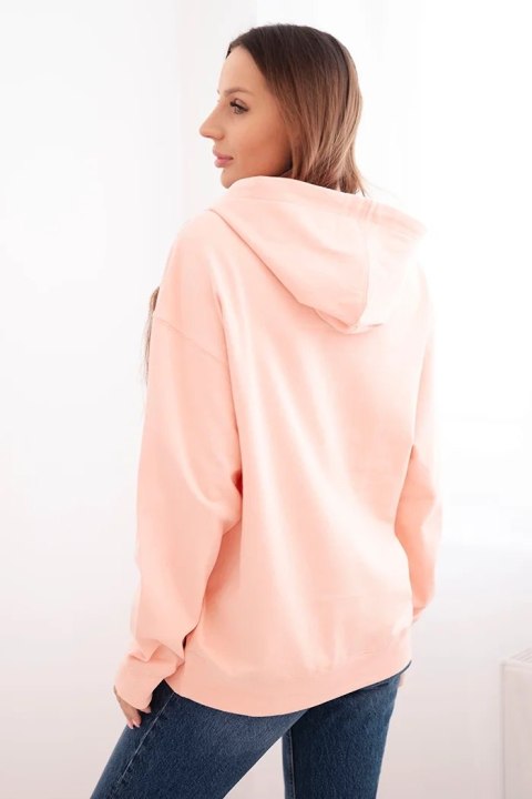 Bluza damska pętelkowa bawełniana z kapturem i kieszenią kangurką łososiowa