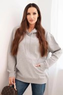 Bluza damska pętelkowa bawełniana z kapturem i kieszenią kangurką szara