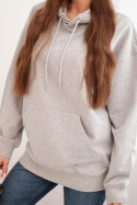 Bluza damska pętelkowa bawełniana z kapturem i kieszenią kangurką szara