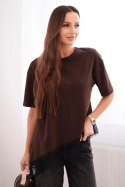 Bluzka damska bawełniana asymetryczna z koronką na dole brązowa