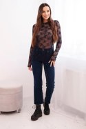 Bluzka damska koronkowa z długim rękawem granatowa