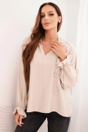 Bluzka damska z wiskozy z dekoltem V i wiązaniem przy rękawach beżowa