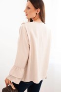 Bluzka damska z wiskozy z falbanami i długim rękawem beżowa