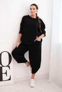 Komplet damski dresowy z grubszego materiału z szerokimi nogawkami czarny